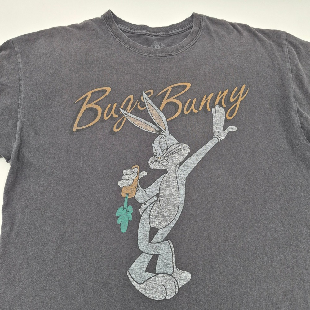 Looney Tunes Bugs Bunny Graphic T-Shirt XL Gray Faded Vintage Style Cotton Tee